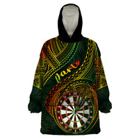 Personalised Polynesian Darts Wearable Blanket Hoodie Dart Lovers Tribal Pattern Mix Tropical Leaves - Wonder Print Shop