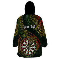 Personalised Polynesian Darts Wearable Blanket Hoodie Dart Lovers Tribal Pattern Mix Tropical Leaves - Wonder Print Shop