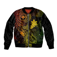 Hawaii Bomber Jacket Fish Hook Tattoo Mix Polynesian Plumeria Reggae Version - Wonder Print Shop