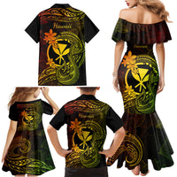 Hawaii Family Matching Mermaid Dress and Hawaiian Shirt Fish Hook Tattoo Mix Polynesian Plumeria Reggae Version - Wonder Print Shop