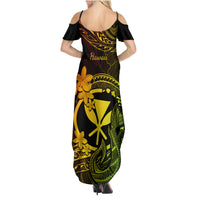 Hawaii Family Matching Summer Maxi Dress and Hawaiian Shirt Fish Hook Tattoo Mix Polynesian Plumeria Reggae Version - Wonder Print Shop
