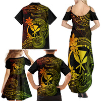 Hawaii Family Matching Summer Maxi Dress and Hawaiian Shirt Fish Hook Tattoo Mix Polynesian Plumeria Reggae Version - Wonder Print Shop