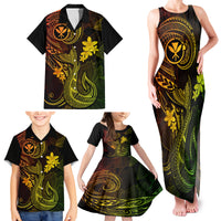 Hawaii Family Matching Tank Maxi Dress and Hawaiian Shirt Fish Hook Tattoo Mix Polynesian Plumeria Reggae Version - Wonder Print Shop