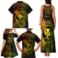 Hawaii Family Matching Tank Maxi Dress and Hawaiian Shirt Fish Hook Tattoo Mix Polynesian Plumeria Reggae Version - Wonder Print Shop