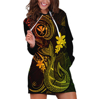 Hawaii Hoodie Dress Fish Hook Tattoo Mix Polynesian Plumeria Reggae Version - Wonder Print Shop