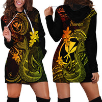 Hawaii Hoodie Dress Fish Hook Tattoo Mix Polynesian Plumeria Reggae Version - Wonder Print Shop