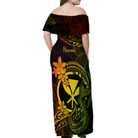 Hawaii Off Shoulder Maxi Dress Fish Hook Tattoo Mix Polynesian Plumeria Reggae Version - Wonder Print Shop