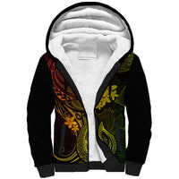 Hawaii Sherpa Hoodie Fish Hook Tattoo Mix Polynesian Plumeria Reggae Version - Wonder Print Shop