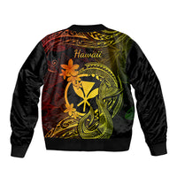 Hawaii Sleeve Zip Bomber Jacket Fish Hook Tattoo Mix Polynesian Plumeria Reggae Version - Wonder Print Shop