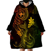 Hawaii Wearable Blanket Hoodie Fish Hook Tattoo Mix Polynesian Plumeria Reggae Version - Wonder Print Shop
