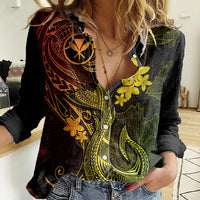 Hawaii Women Casual Shirt Fish Hook Tattoo Mix Polynesian Plumeria Reggae Version - Wonder Print Shop