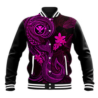 Hawaii Baseball Jacket Fish Hook Tattoo Mix Polynesian Plumeria Pink Version - Wonder Print Shop