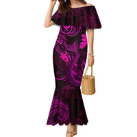 Hawaii Family Matching Mermaid Dress and Hawaiian Shirt Fish Hook Tattoo Mix Polynesian Plumeria Pink Version - Wonder Print Shop