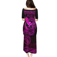 Hawaii Family Matching Puletasi Dress and Hawaiian Shirt Fish Hook Tattoo Mix Polynesian Plumeria Pink Version - Wonder Print Shop