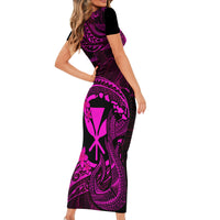 Hawaii Family Matching Short Sleeve Bodycon Dress and Hawaiian Shirt Fish Hook Tattoo Mix Polynesian Plumeria Pink Version - Wonder Print Shop