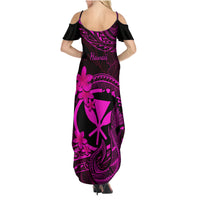 Hawaii Family Matching Summer Maxi Dress and Hawaiian Shirt Fish Hook Tattoo Mix Polynesian Plumeria Pink Version - Wonder Print Shop