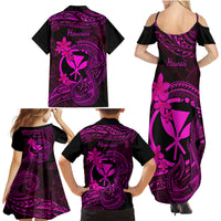 Hawaii Family Matching Summer Maxi Dress and Hawaiian Shirt Fish Hook Tattoo Mix Polynesian Plumeria Pink Version - Wonder Print Shop