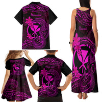 Hawaii Family Matching Tank Maxi Dress and Hawaiian Shirt Fish Hook Tattoo Mix Polynesian Plumeria Pink Version - Wonder Print Shop