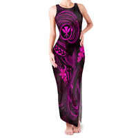 Hawaii Family Matching Tank Maxi Dress and Hawaiian Shirt Fish Hook Tattoo Mix Polynesian Plumeria Pink Version - Wonder Print Shop