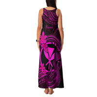 Hawaii Family Matching Tank Maxi Dress and Hawaiian Shirt Fish Hook Tattoo Mix Polynesian Plumeria Pink Version - Wonder Print Shop