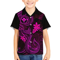 Hawaii Kid Hawaiian Shirt Fish Hook Tattoo Mix Polynesian Plumeria Pink Version - Wonder Print Shop