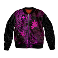 Hawaii Sleeve Zip Bomber Jacket Fish Hook Tattoo Mix Polynesian Plumeria Pink Version - Wonder Print Shop