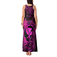 Hawaii Tank Maxi Dress Fish Hook Tattoo Mix Polynesian Plumeria Pink Version - Wonder Print Shop
