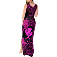 Hawaii Tank Maxi Dress Fish Hook Tattoo Mix Polynesian Plumeria Pink Version - Wonder Print Shop