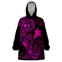 Hawaii Wearable Blanket Hoodie Fish Hook Tattoo Mix Polynesian Plumeria Pink Version - Wonder Print Shop