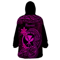 Hawaii Wearable Blanket Hoodie Fish Hook Tattoo Mix Polynesian Plumeria Pink Version - Wonder Print Shop