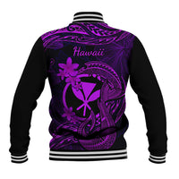 Hawaii Baseball Jacket Fish Hook Tattoo Mix Polynesian Plumeria Purple Version - Wonder Print Shop