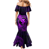 Hawaii Family Matching Mermaid Dress and Hawaiian Shirt Fish Hook Tattoo Mix Polynesian Plumeria Purple Version - Wonder Print Shop