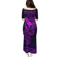 Hawaii Family Matching Puletasi Dress and Hawaiian Shirt Fish Hook Tattoo Mix Polynesian Plumeria Purple Version - Wonder Print Shop