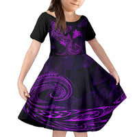 Hawaii Family Matching Short Sleeve Bodycon Dress and Hawaiian Shirt Fish Hook Tattoo Mix Polynesian Plumeria Purple Version - Wonder Print Shop