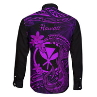 Hawaii Family Matching Summer Maxi Dress and Hawaiian Shirt Fish Hook Tattoo Mix Polynesian Plumeria Purple Version - Wonder Print Shop