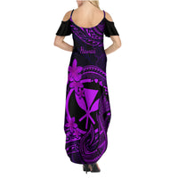 Hawaii Family Matching Summer Maxi Dress and Hawaiian Shirt Fish Hook Tattoo Mix Polynesian Plumeria Purple Version - Wonder Print Shop