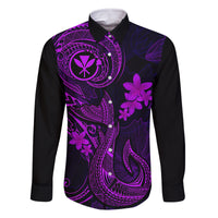 Hawaii Family Matching Summer Maxi Dress and Hawaiian Shirt Fish Hook Tattoo Mix Polynesian Plumeria Purple Version - Wonder Print Shop