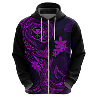 Hawaii Hoodie Fish Hook Tattoo Mix Polynesian Plumeria Purple Version - Wonder Print Shop