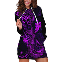Hawaii Hoodie Dress Fish Hook Tattoo Mix Polynesian Plumeria Purple Version - Wonder Print Shop