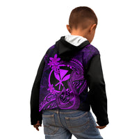 Hawaii Kid Hoodie Fish Hook Tattoo Mix Polynesian Plumeria Purple Version - Wonder Print Shop