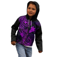 Hawaii Kid Hoodie Fish Hook Tattoo Mix Polynesian Plumeria Purple Version - Wonder Print Shop