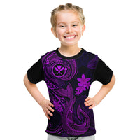 Hawaii Kid T Shirt Fish Hook Tattoo Mix Polynesian Plumeria Purple Version - Wonder Print Shop