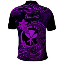 Hawaii Polo Shirt Fish Hook Tattoo Mix Polynesian Plumeria Purple Version - Wonder Print Shop