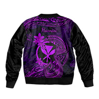 Hawaii Sleeve Zip Bomber Jacket Fish Hook Tattoo Mix Polynesian Plumeria Purple Version - Wonder Print Shop