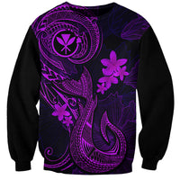 Hawaii Sweatshirt Fish Hook Tattoo Mix Polynesian Plumeria Purple Version - Wonder Print Shop
