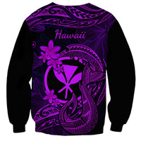 Hawaii Sweatshirt Fish Hook Tattoo Mix Polynesian Plumeria Purple Version - Wonder Print Shop