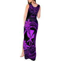 Hawaii Tank Maxi Dress Fish Hook Tattoo Mix Polynesian Plumeria Purple Version - Wonder Print Shop