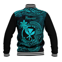 Hawaii Baseball Jacket Fish Hook Tattoo Mix Polynesian Plumeria Turquoise Version - Wonder Print Shop