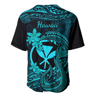 Hawaii Baseball Jersey Fish Hook Tattoo Mix Polynesian Plumeria Turquoise Version - Wonder Print Shop