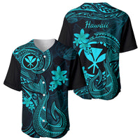 Hawaii Baseball Jersey Fish Hook Tattoo Mix Polynesian Plumeria Turquoise Version - Wonder Print Shop